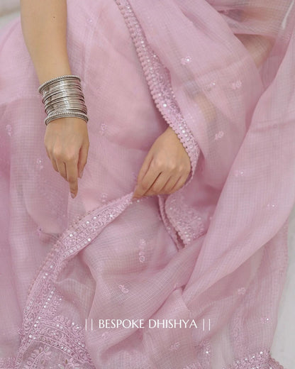 Light Pink  Heavy Kota Chex Sequins Saree