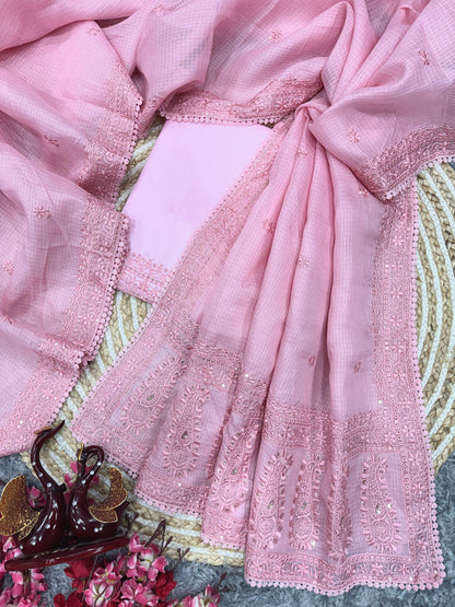 Light Pink  Heavy Kota Chex Sequins Saree