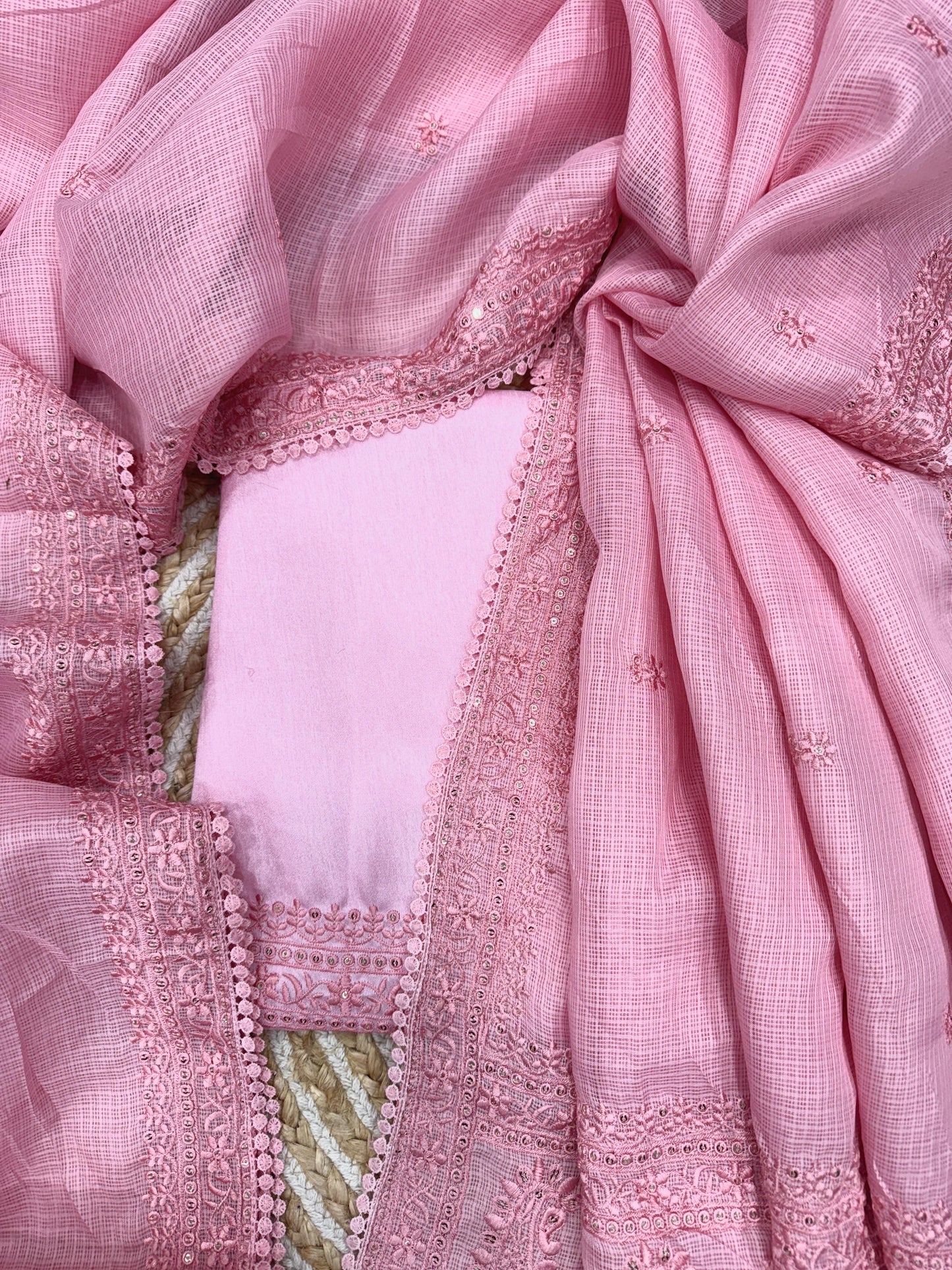 Light Pink  Heavy Kota Chex Sequins Saree