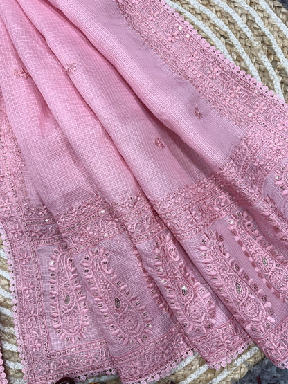 Light Pink  Heavy Kota Chex Sequins Saree