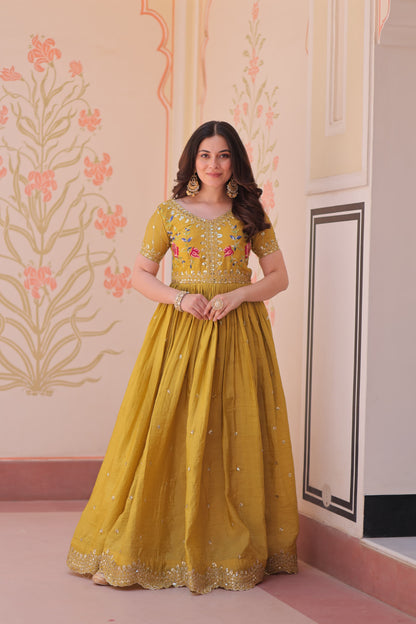 Gold Crush Zari & Sequins Work Gown