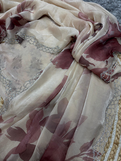 Floral Print Soft Space Silk Saree