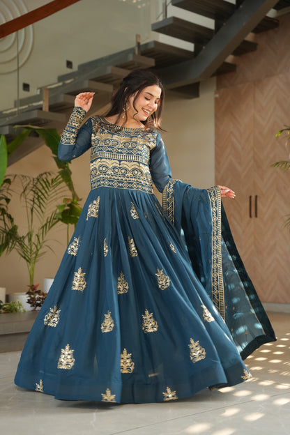Rama Chinnon Sequins-Multi Beads Work Gown With Dupatta