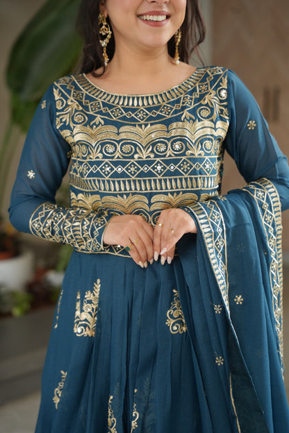 Rama Chinnon Sequins-Multi Beads Work Gown With Dupatta