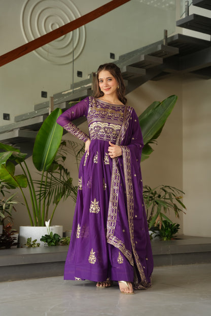 Rama Chinnon Sequins-Multi Beads Work Gown With Dupatta