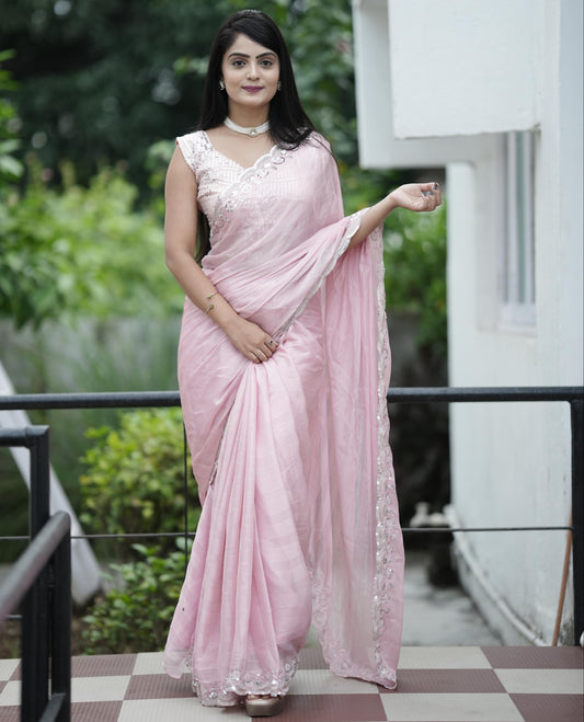 Light Pink Soft Chiffon Saree