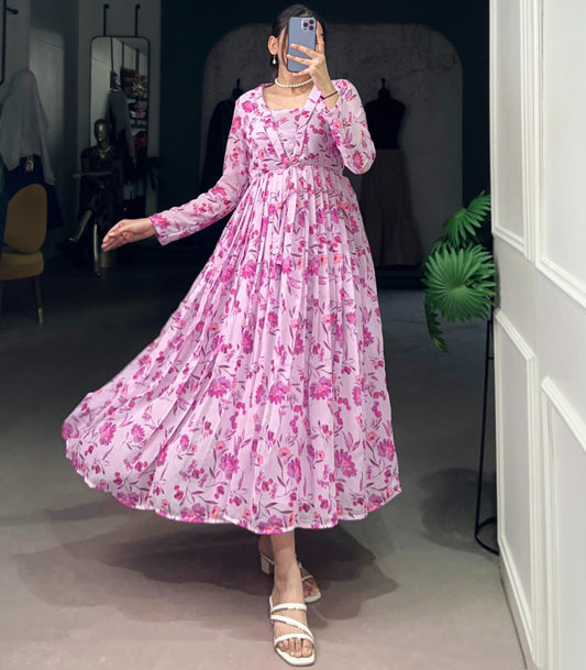 Pink color Georgette Floral Print Frock