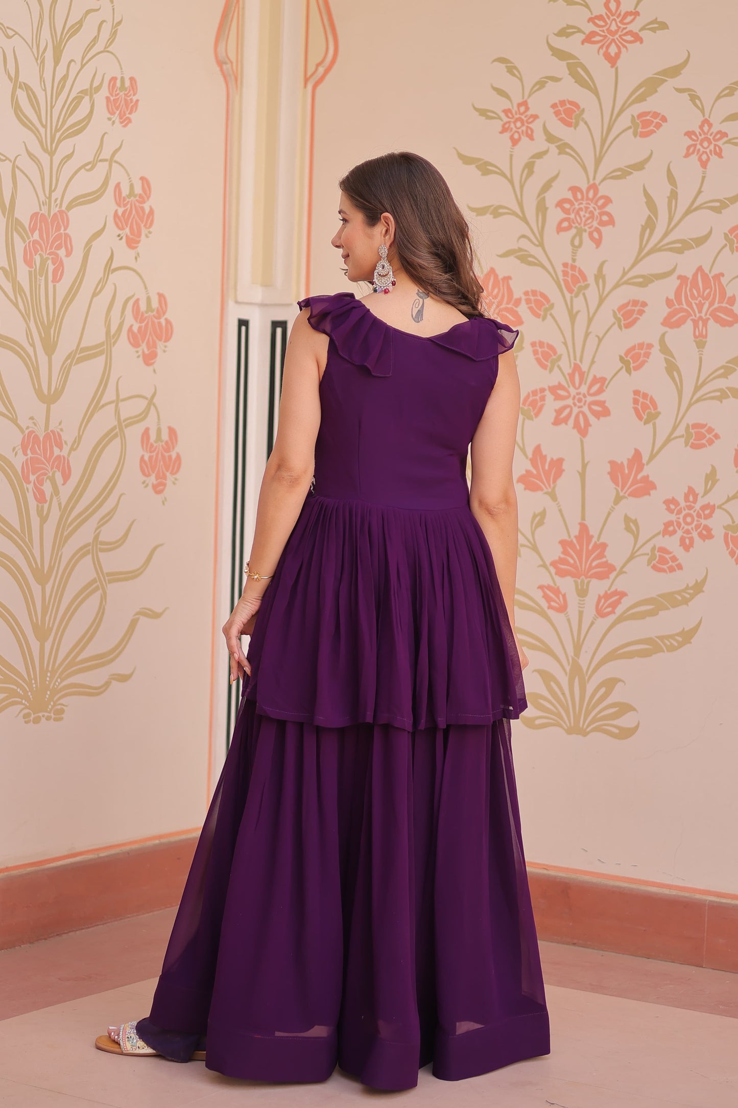 Designer Round Neck With Beads Embroidered Work Gown