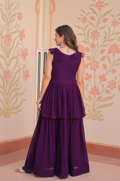 Designer Round Neck With Beads Embroidered Work Gown