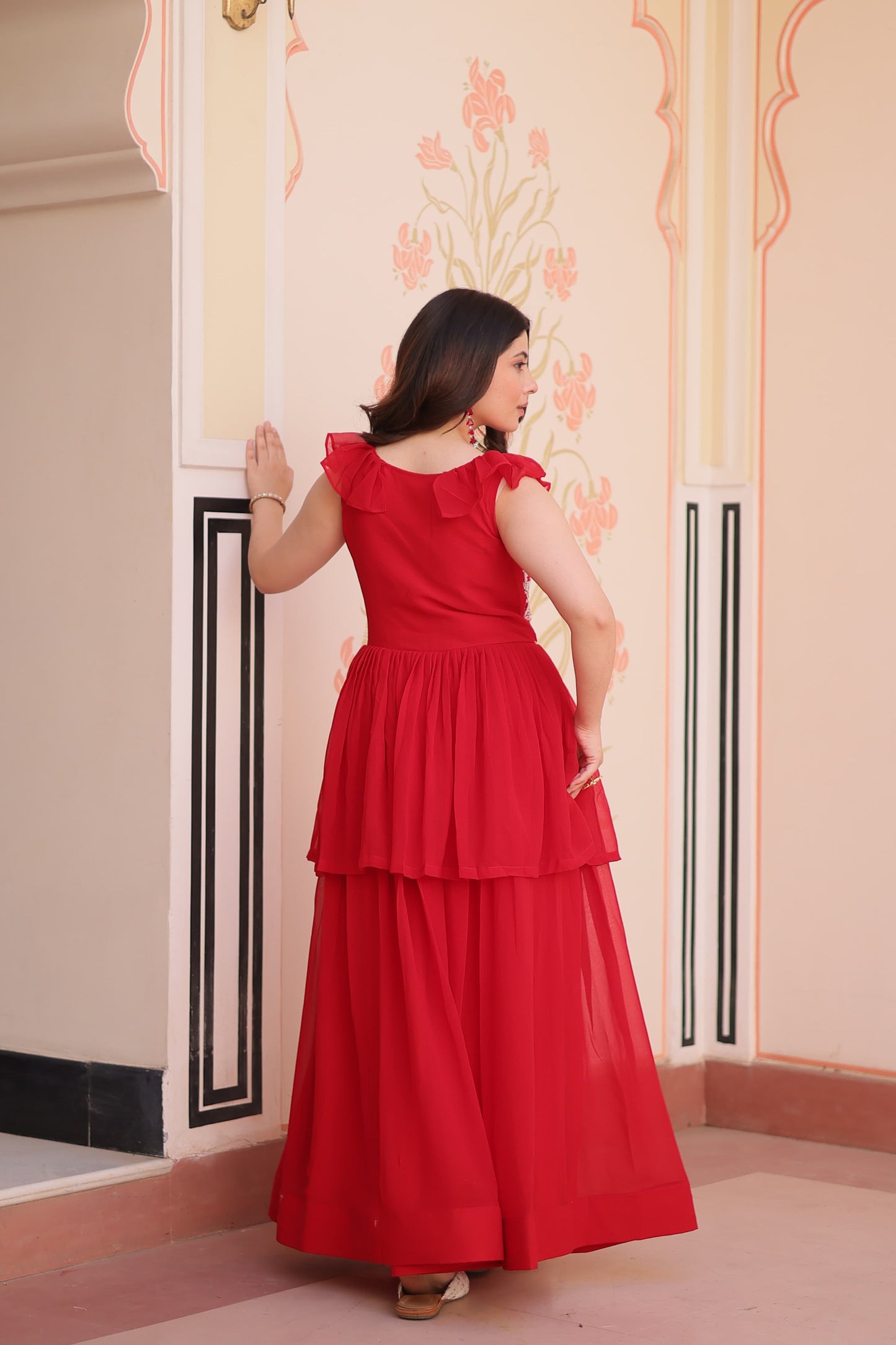 Designer Round Neck With Beads Embroidered Work Gown