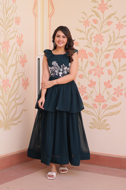 Designer Round Neck With Beads Embroidered Work Gown