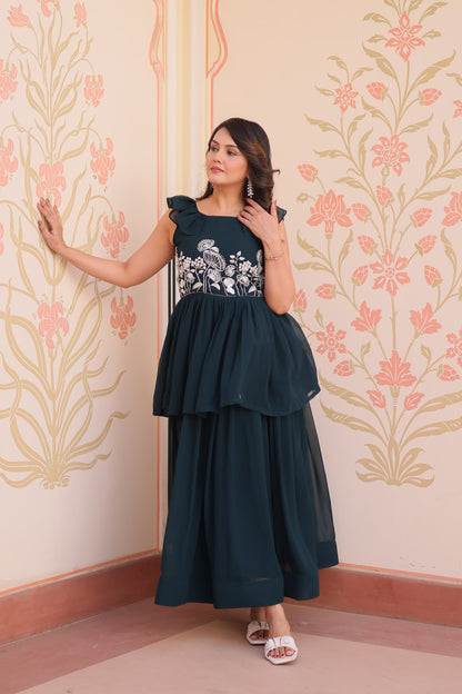Designer Round Neck With Beads Embroidered Work Gown