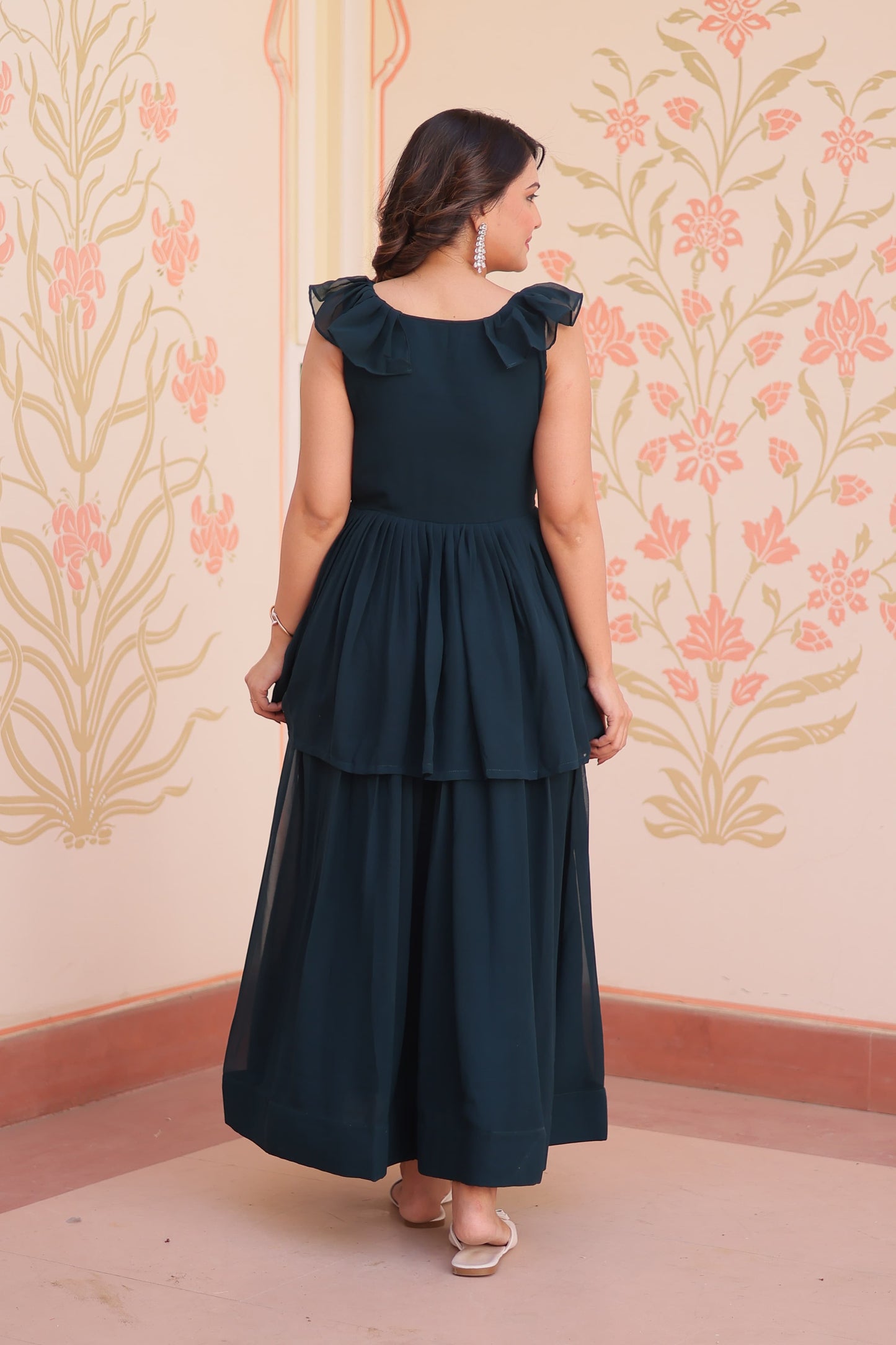 Designer Round Neck With Beads Embroidered Work Gown
