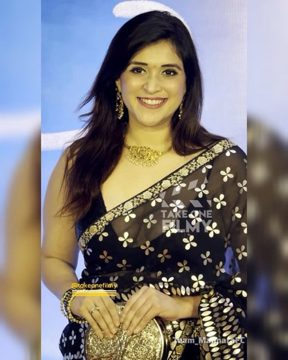 Black Rangoli Silk With Zari & Foil Embroidery Work Saree