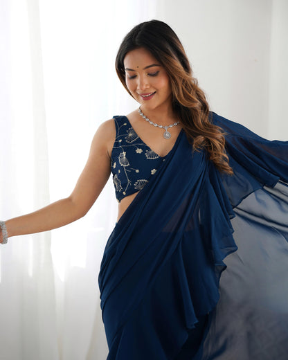 Tealblue Pure Fox Georgette Ready-to-wear Sharara Saree