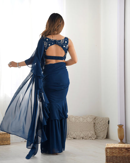 Tealblue Pure Fox Georgette Ready-to-wear Sharara Saree