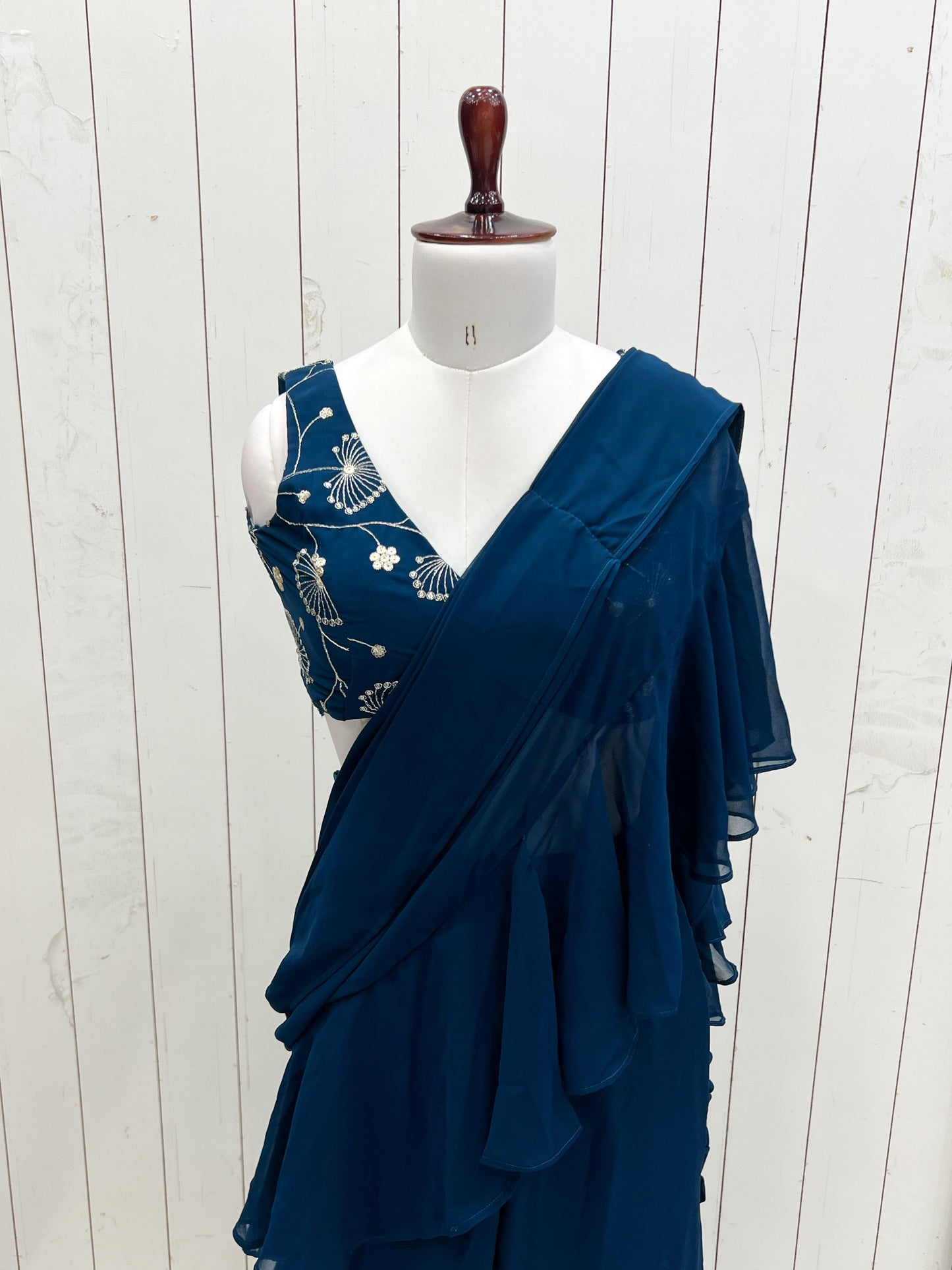 Tealblue Pure Fox Georgette Ready-to-wear Sharara Saree