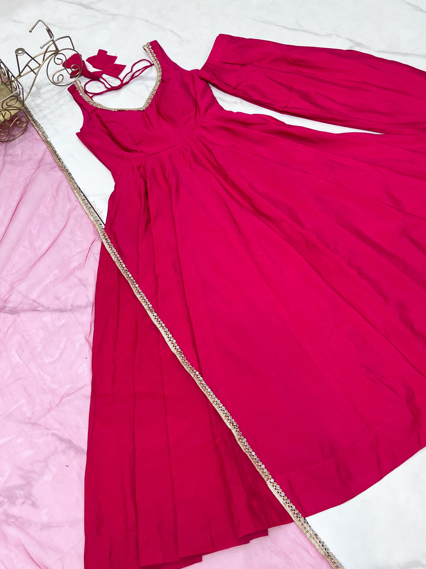Rani Pink Pure Romansilk Chanderi 3pc Kurta Set