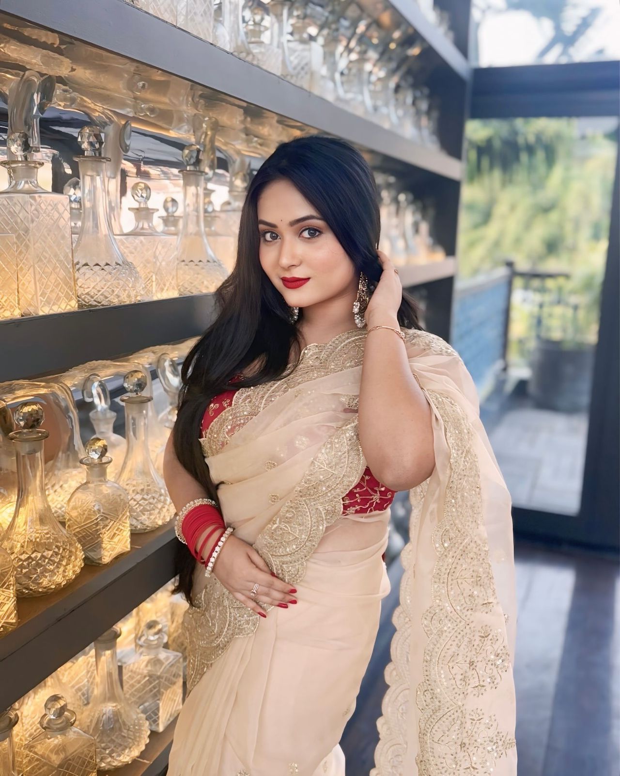 Off White Heavy Soft Nylon Organza Zari Embroidery Work Saree