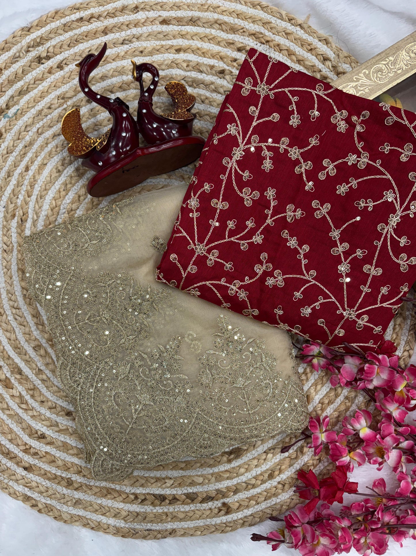 Off White Heavy Soft Nylon Organza Zari Embroidery Work Saree
