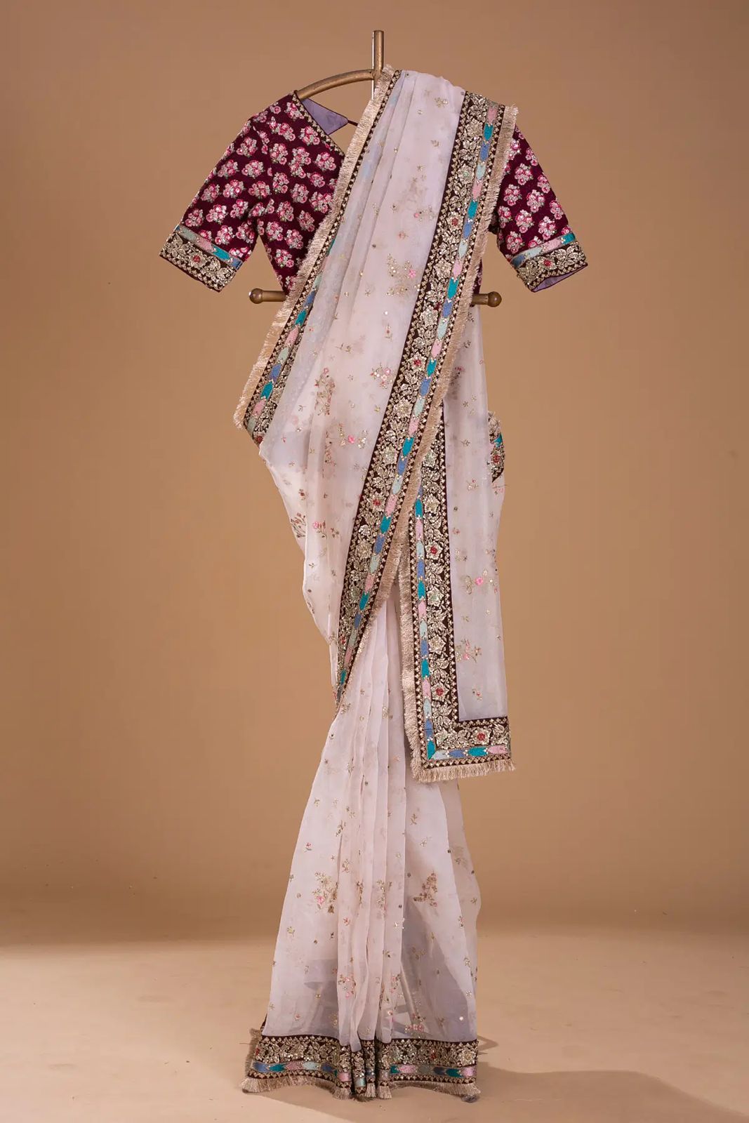 Light Pink Heavy Organza Silk With Thread Work Saree