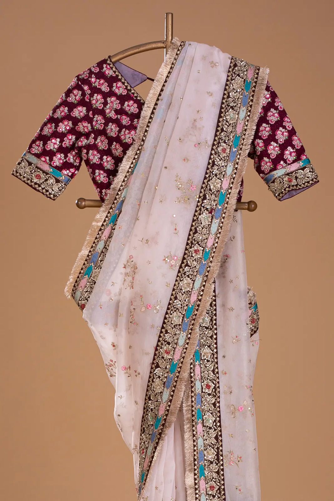 Light Pink Heavy Organza Silk With Thread Work Saree