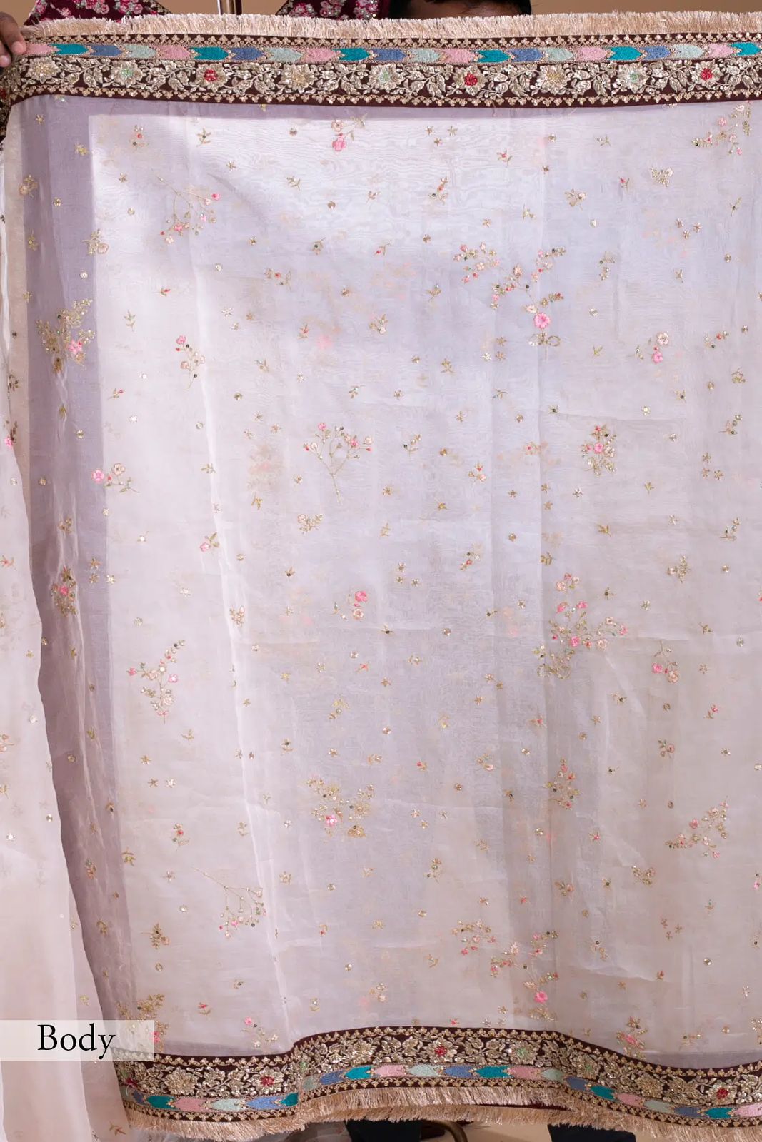 Light Pink Heavy Organza Silk With Thread Work Saree