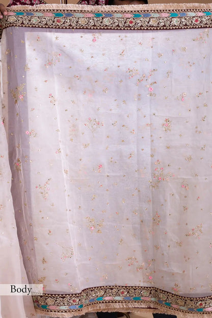 Light Pink Heavy Organza Silk With Thread Work Saree