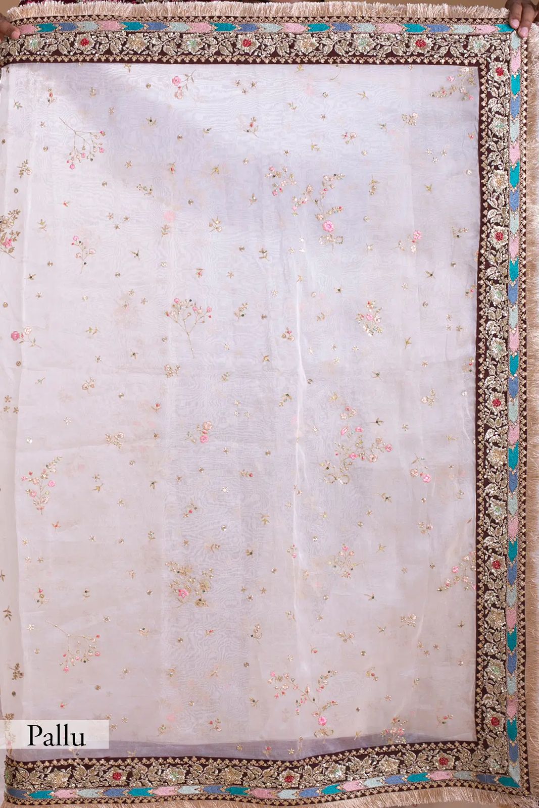 Light Pink Heavy Organza Silk With Thread Work Saree