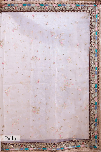 Light Pink Heavy Organza Silk With Thread Work Saree