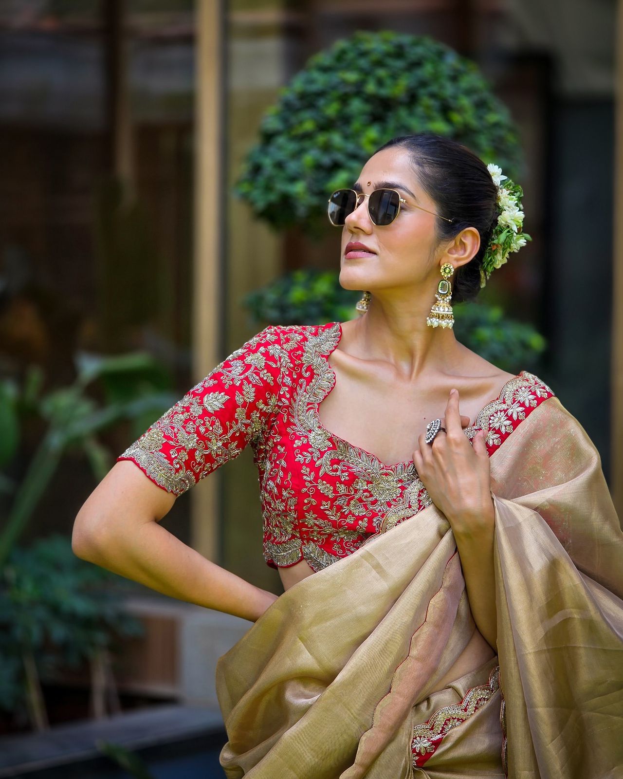 Premium Zoya Gold Soft Tissue Fabric Cording Embroidery Work Saree