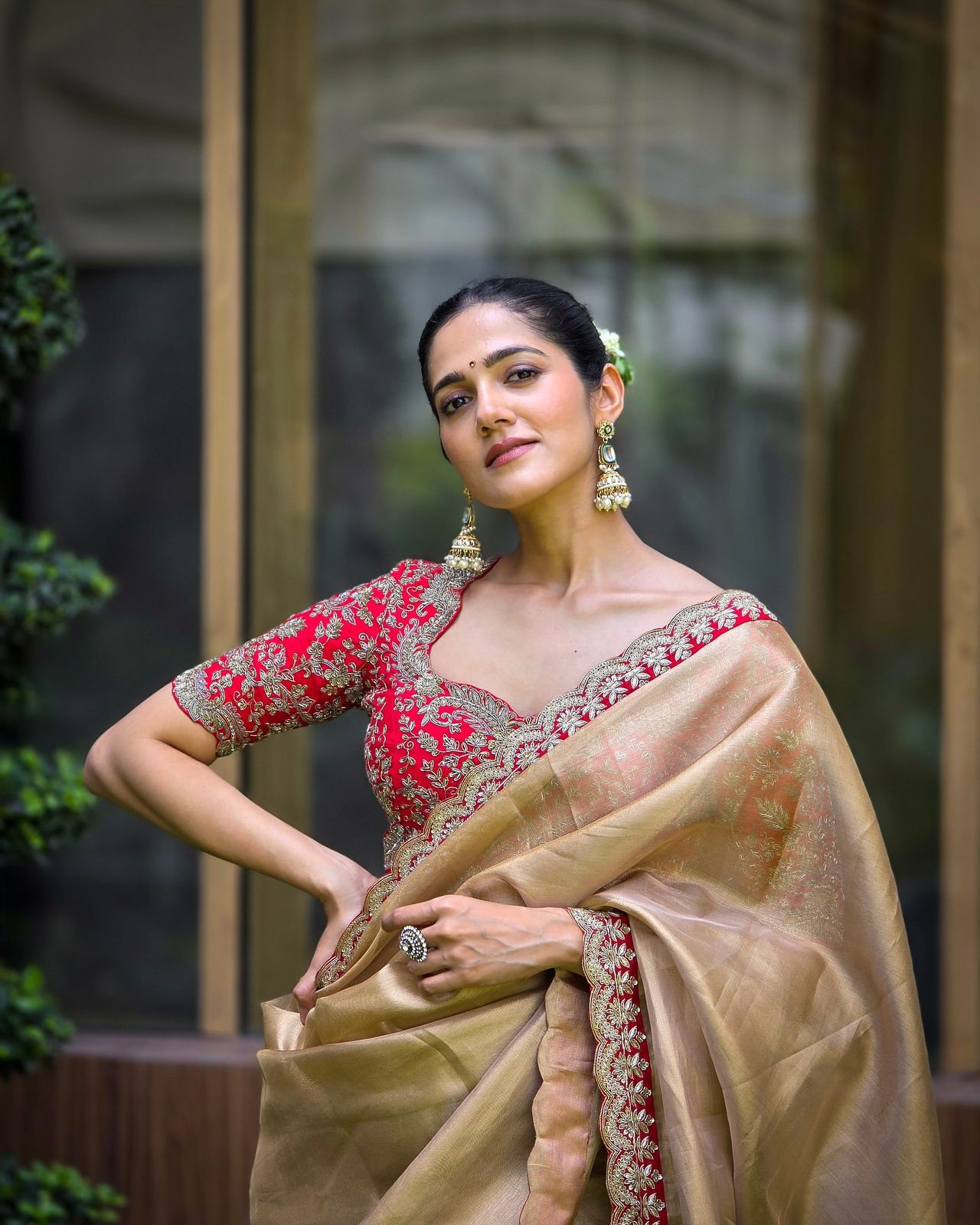 Premium Zoya Gold Soft Tissue Fabric Cording Embroidery Work Saree