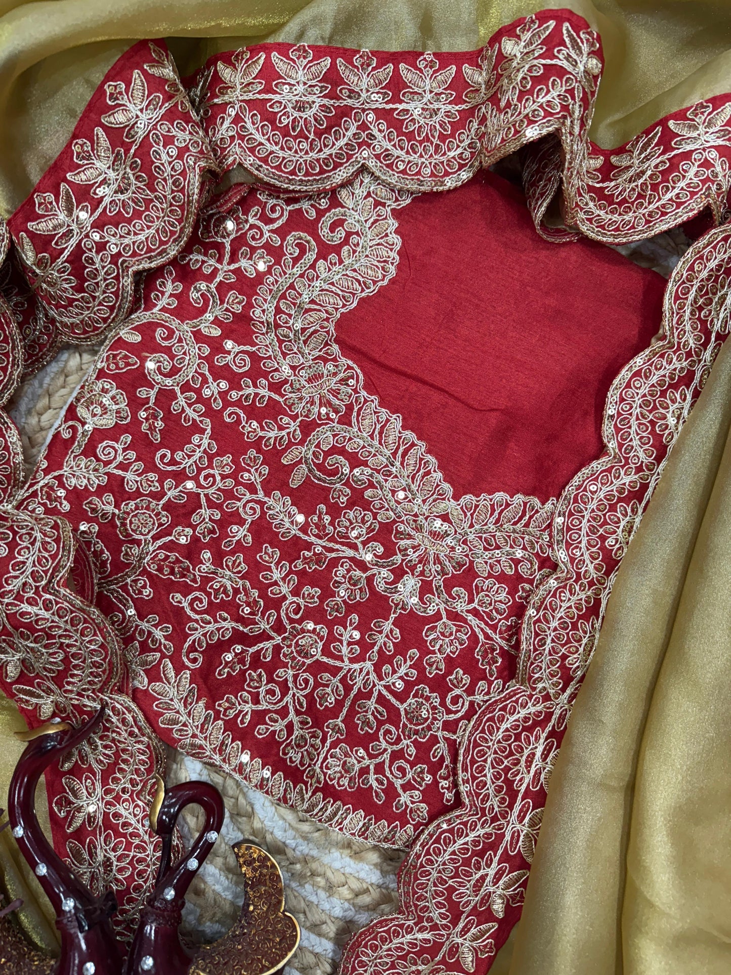 Premium Zoya Gold Soft Tissue Fabric Cording Embroidery Work Saree