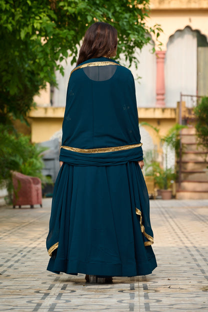 Maroon Faux Blooming Thread Embroidered Work GOWN With Dupatta