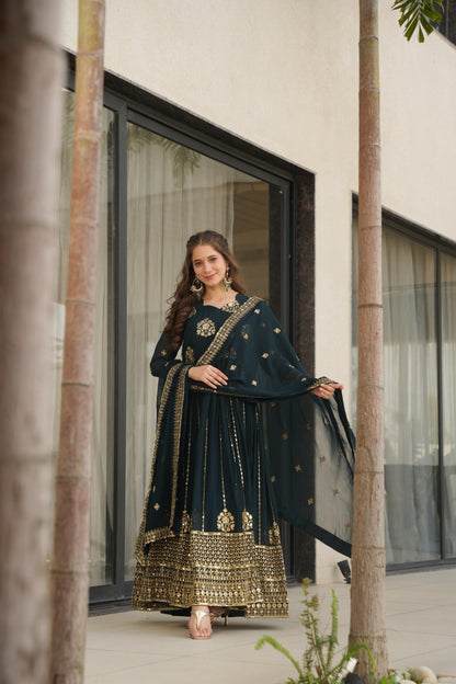 Purple Sequins Embroidered Work Gown With Dupatta