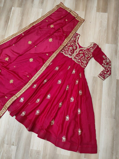 Wine Star Georgette Embroidery Work Gown With Dupatta