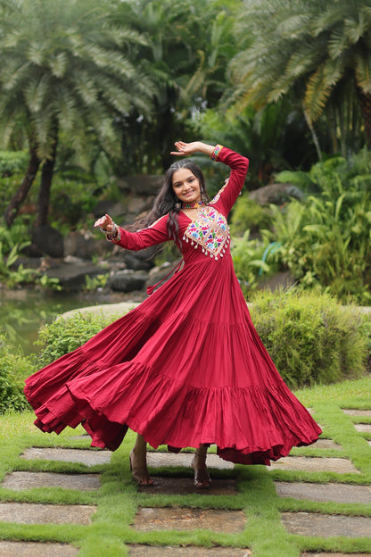 Maroon Kutchi Gamthi Work Gown