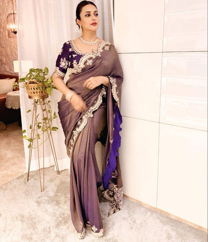 Wine color Two Tone Soft Copper Gold Weave Silk Saree