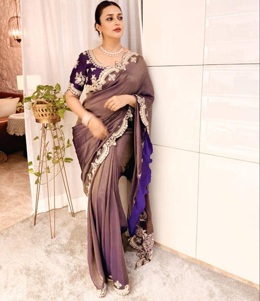 Wine color Two Tone Soft Copper Gold Weave Silk Saree