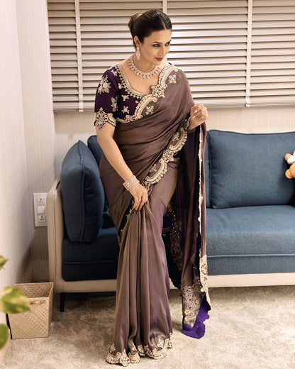 Wine color Two Tone Soft Copper Gold Weave Silk Saree
