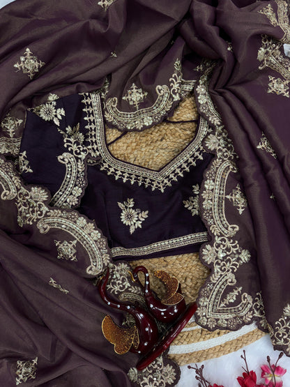 Wine color Two Tone Soft Copper Gold Weave Silk Saree
