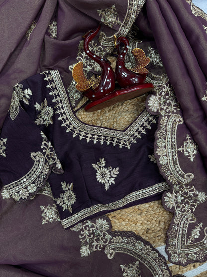 Wine color Two Tone Soft Copper Gold Weave Silk Saree