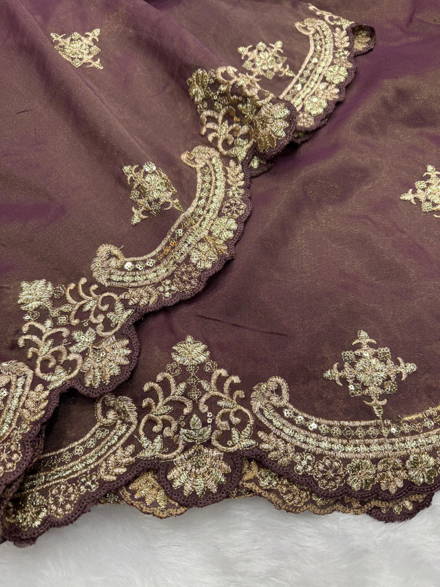 Wine color Two Tone Soft Copper Gold Weave Silk Saree