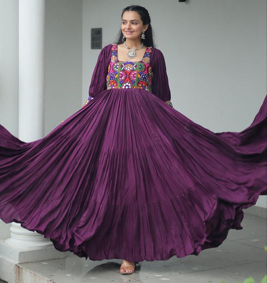 Wine Kutchi Gamthi Work Gown