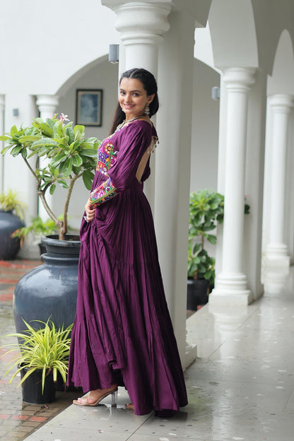 Wine Kutchi Gamthi Work Gown