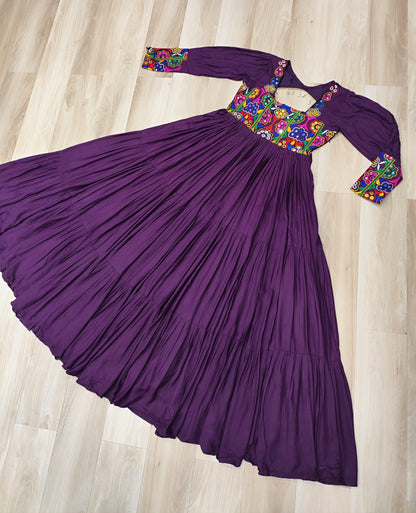 Wine Kutchi Gamthi Work Gown
