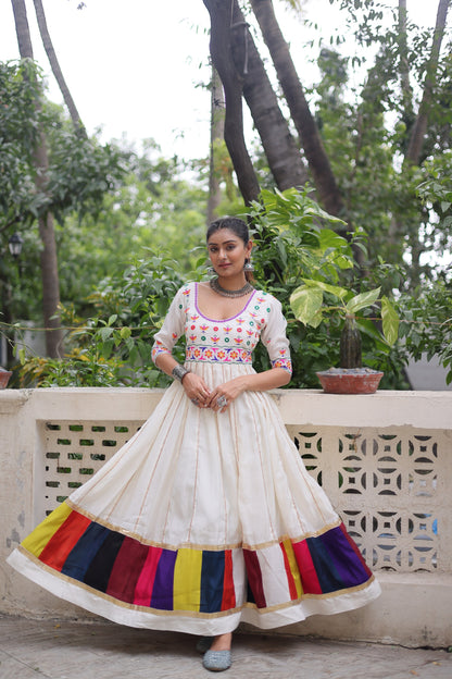 Black  Multicolour Thread Work Gown