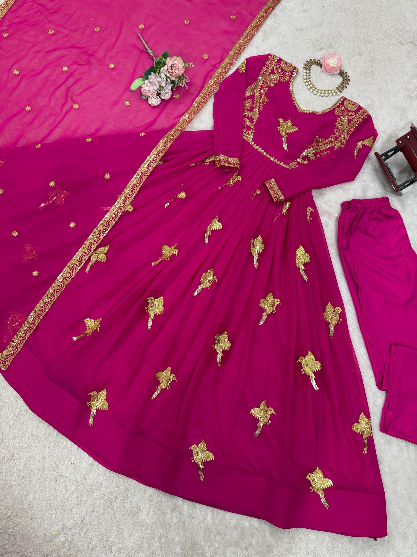 Rama Faux Georgette Thread with Sequins Work 3pc Kurta Set