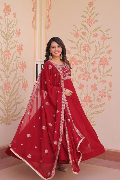 Purple  Faux Blooming with Beads Embroidery Work Gown With Dupatta