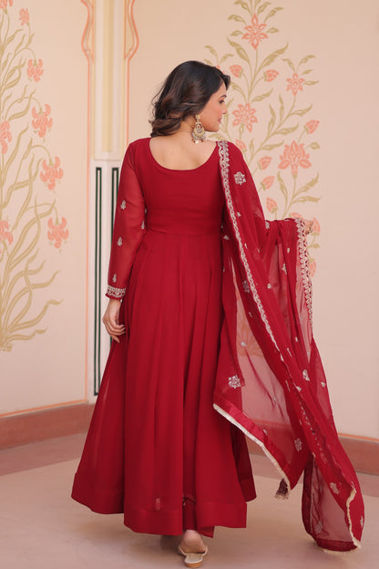 Purple  Faux Blooming with Beads Embroidery Work Gown With Dupatta